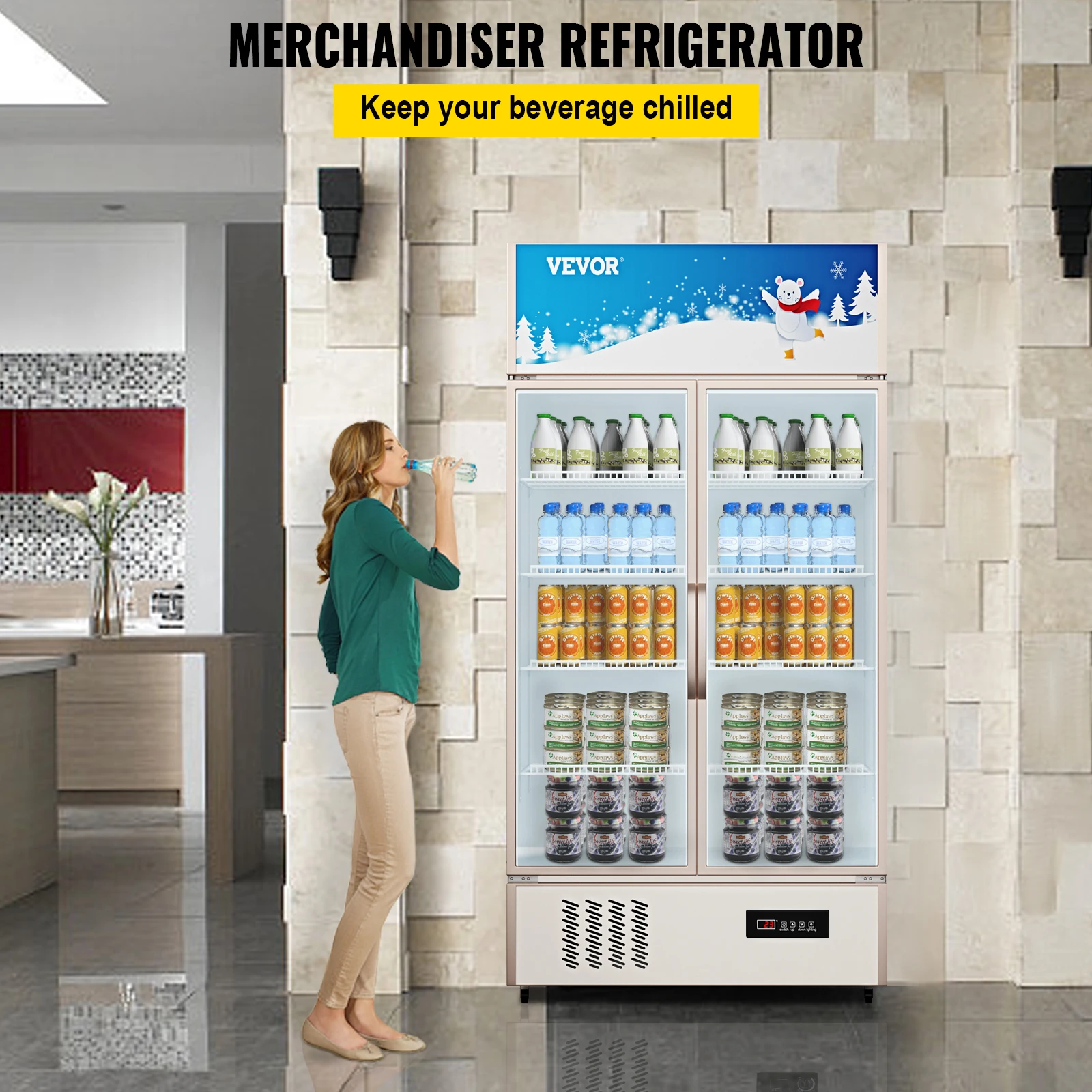 VEVOR 23cu.ft Commercial Refrigerator Display Fridge Upright Beverage Cooler Glass Door&LED Light for Home Store Gym or Office - Image 2