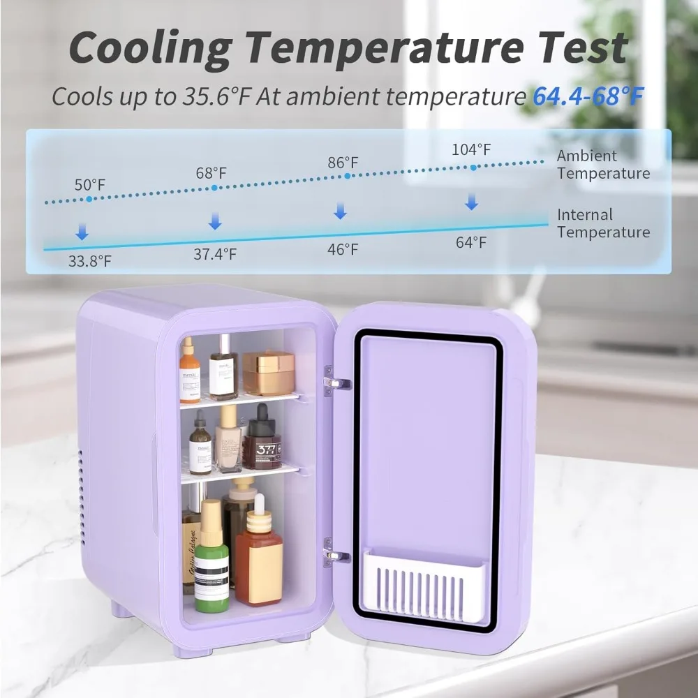 Mini Fridge, 6 Liter/8 Can 110V AC/DC Portable Thermoelectric Cooler Refrigerators for Bedroom, Dorm Room and Car, Purple