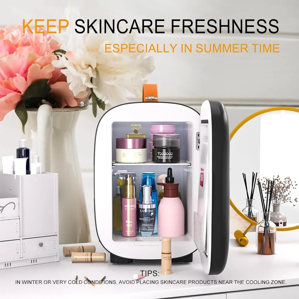 Mini Fridge for Bedroom Skincare Cooler & Warmer Portable Small Refrigerator 4 Liter/6 can with 12v AC/DC/USB Option