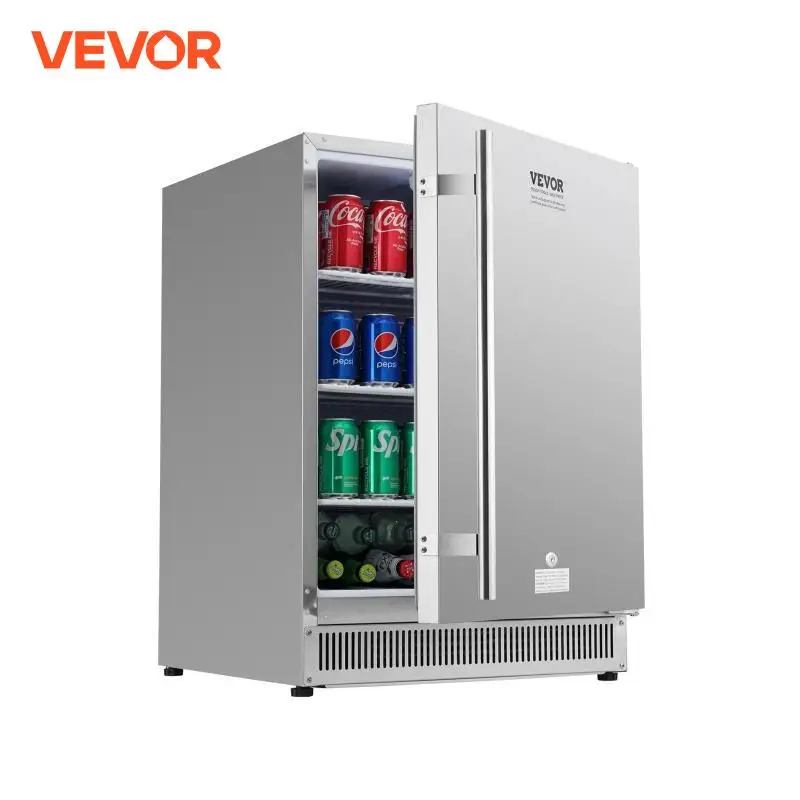 VEVOR 24 in Indoor/Outdoor Beverage Refrigerator 185QT Undercounter or Freestanding Beverage Fridge 175Cans Built-in Beer Fridge