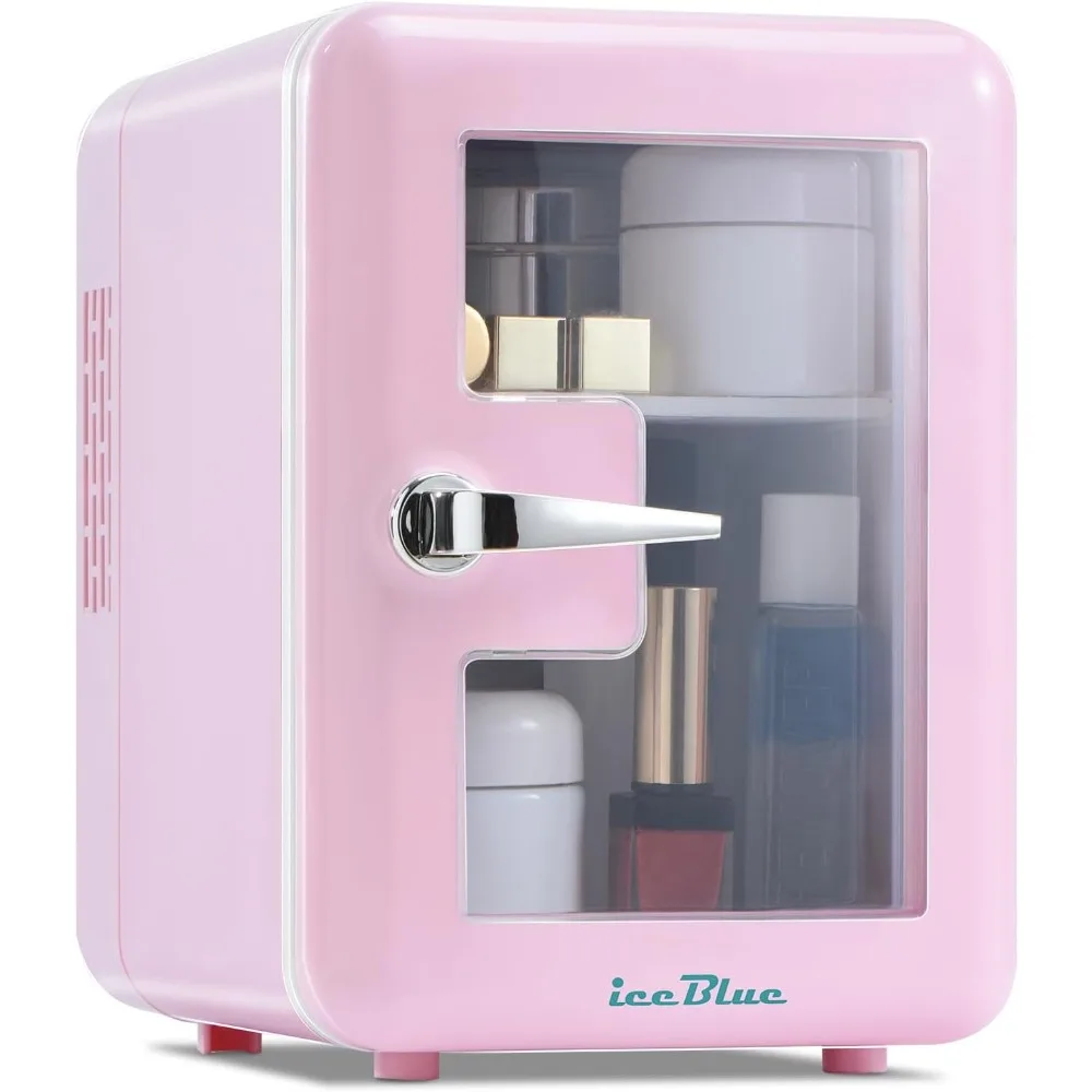Skincare Fridge with Viewing Window, 4L/6Can Makeup Mini Fridge for Bedroom, 110V AC/ 12V DC Refrigerator Cooler